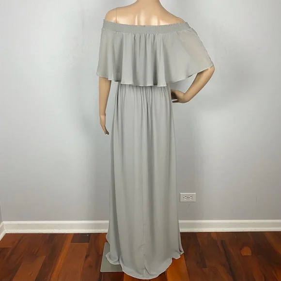 SHOW ME YOUR MUMU GRAY OFF-THE-SHOULDER RUFFLE MAXI DRESS - Picture 8 of 10